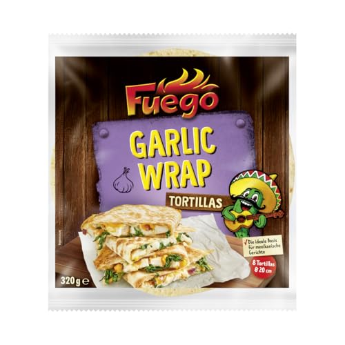 Fuego Tortillas mit Knoblauch | Weizenmehl Wraps | 20 cm, 320 g / 8 Stück