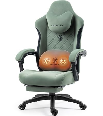 dowinx gaming chair mit heizbarem massage-lendenstütze, fußstütze, grün
