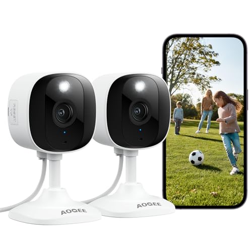 Produktbild: 2K Überwachungskamera aussen innen AOQEE, WLAN Kamera mit App, IP65 wasserdicht, 2er Set