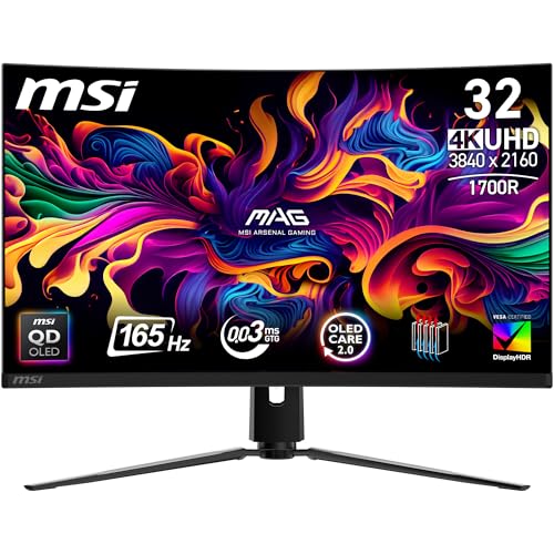 gaming monitor msi mag 321cupde 32" 4k qd-oled 165hz curved 0,03ms hdmi 2.1 usb-c