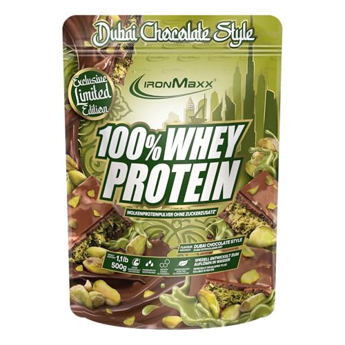 whey protein pulver 500g von ironmaxx - dubai chocolate, niedrig in zucker & kohlenhydraten