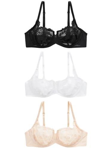 NEXT Damen Spitzen-BH 3er-Pack Schwarz Weiß Praline Nude 70B