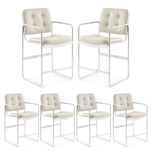 essstuhl-set 6er beige, colamy knopfgepolsterter pu-leder stühle mit metallbeinen