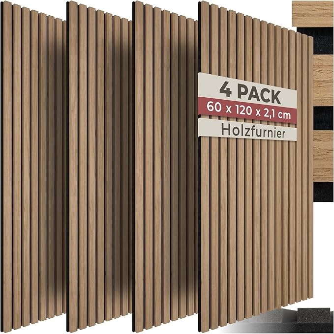 tectake akustikpaneele 3D 120 x 60 x 2,1 cm schallabsorber wandpaneele eiche 4er set