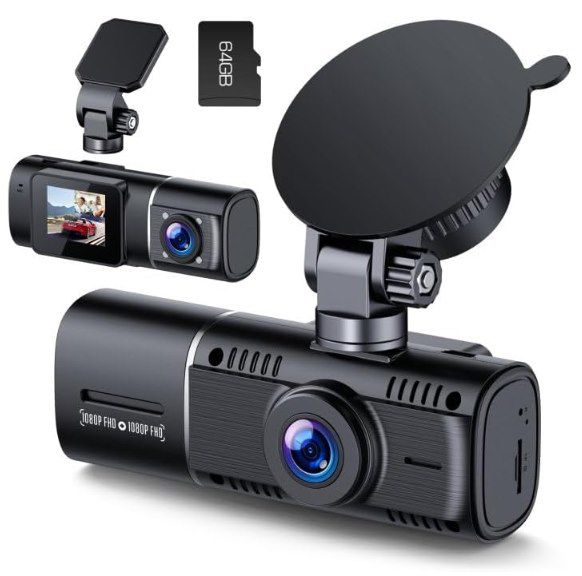 Produktbild: volam dashcam 1080p mit innenkamera und 64GB sd-karte für 43,99 euro