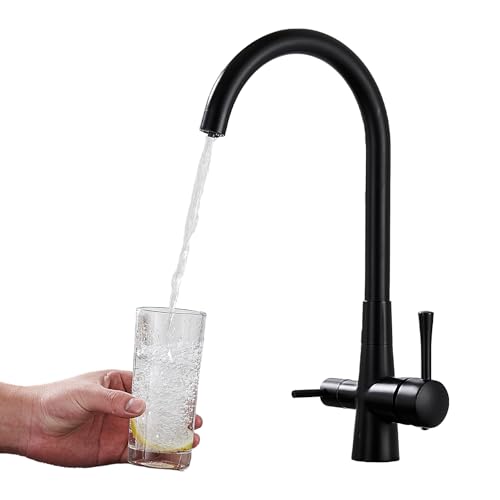 trinkwasserhahn küche dennienova, warm-kaltmischer, 360 schwenkbar, wasserfilter, matt schwarz