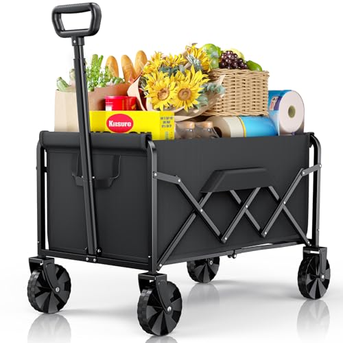 bollerwagen faltbar klein kitsure - handwagen mit hartplastikrädern, schwarz