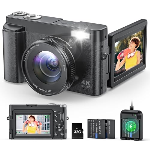 4K digitale kamera 48MP mit 16X zoom, 32GB karte, 3 zoll display, autofocus, anti-shake