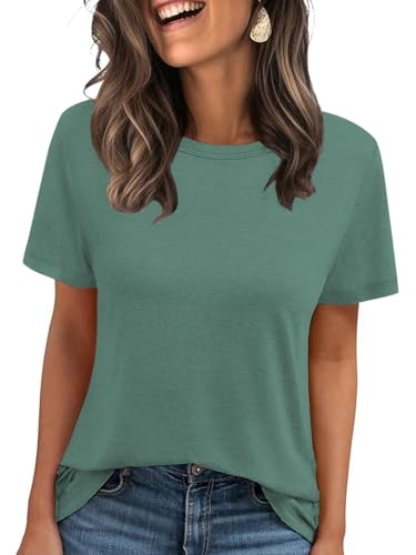 Cuptacc Damen T-Shirt Kurzarm Rundhals Einfarbig Casual Sommeroberteile