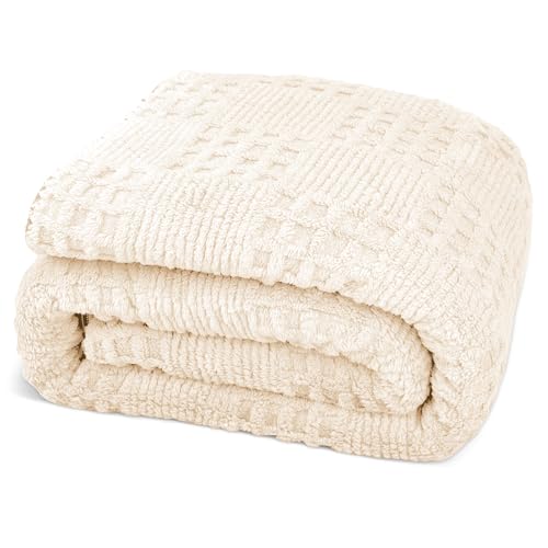 kuscheldecke flauschig 100x150cm weiß, weiche sofadecke für bett und couch, warm