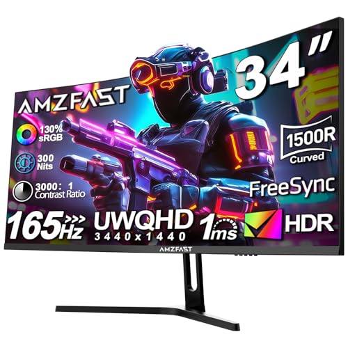 34 Zoll curved gaming monitor 165Hz 21:9 ultrawide QHD 3440x1440 1 ms GtG Amzfast