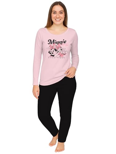 disney minnie mouse schlafanzug damen rosa schwarz langarm pyjama set m regular