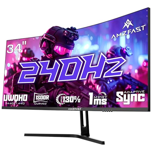 Produktbild: amzfast 34 zoll curved gaming monitor 240hz ultrawide qhd 3440x1440 1ms adaptive sync