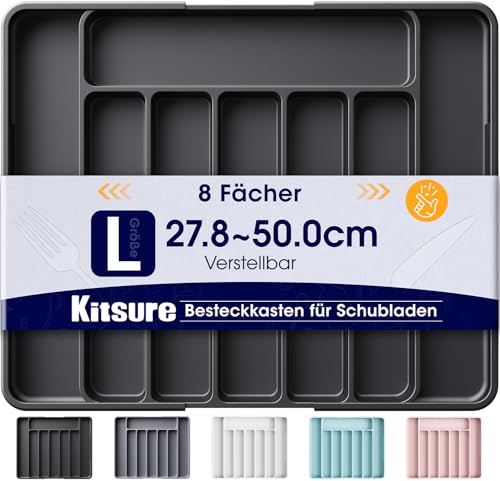 besteckkasten schublade verstellbar kitsure aus BPA-freiem material schwarz 34.90 x 28.40 x 4.00 cm
