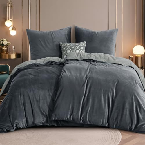 ruikasi flanell bettwäsche 135x200 grau, 4 teilig, warm, fleece, 2 kissenbezüge 80x80cm
