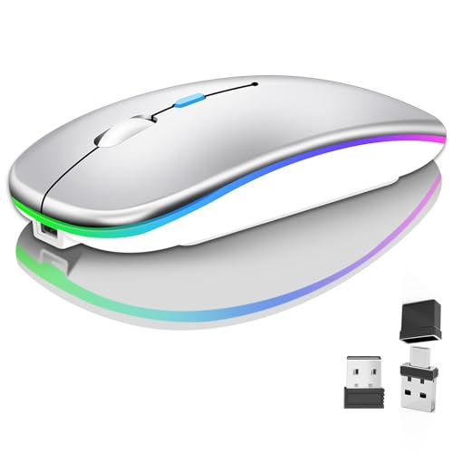 kabellose bluetooth maus 2.4GHz wiederaufladbar duale empfänger 1600DPI silber