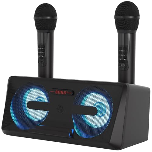 karaoke maschine mit 2 kabellosen mikrofonen, 20w bluetooth lautsprecher schwarz