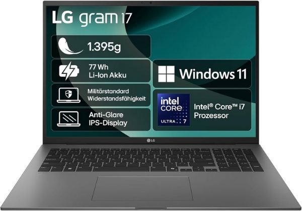 lg gram 17 notebook core ultra 7, 32gb, 2tb für 1.518,99 (statt 1.719)