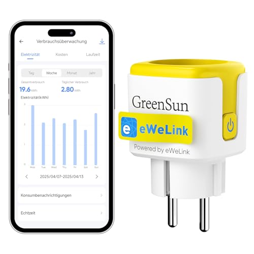 GreenSun WLAN steckdose mit stromzähler, 2.4G 16A, eWeLink APP, sprachsteuerung