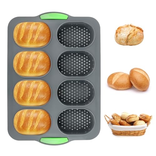 Produktbild: mini baguette backblech silikon, QOUBNIC brötchen backform für 8 brötchen