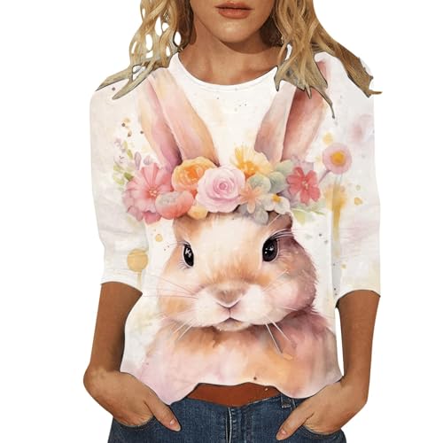 ostern bluse damen, ostereier druck, osterhase tshirt 3/4 ärmel, longbluse tunika