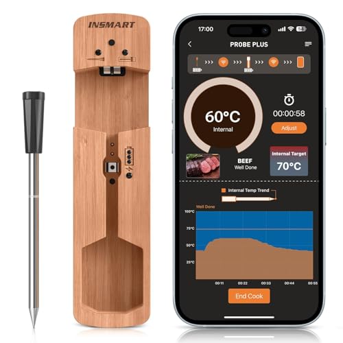 INSMART kabelloses fleischthermometer, bluetooth grillthermometer, wasserdicht, app gesteuert