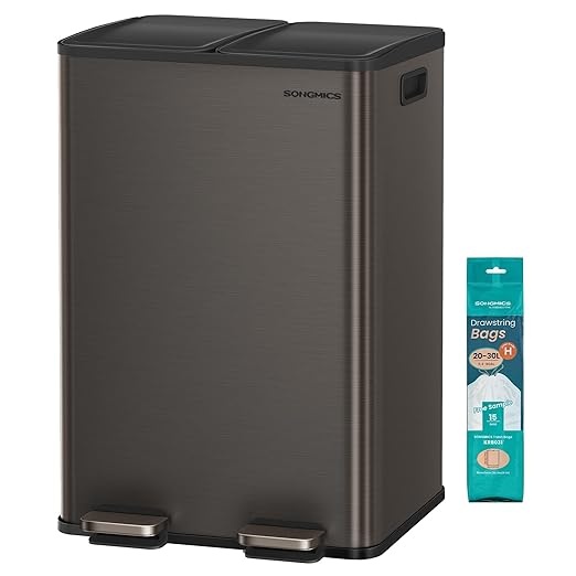 songmics küchenmülleimer 2x30 liter mit softclose deckel und inneneimer edelstahl schiefergrau