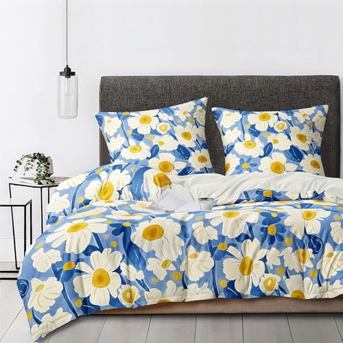 boqingzhu bettwäsche blumen 135x200 cm blau weiß, kissenbezug 80x80 cm gänseblümchen