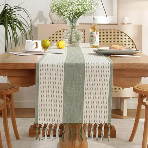 tischläufer 33x187 cm boho grün landhausstil mit quasten waschbar dekoration für hochzeiten partys weihnachten