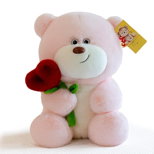 cewrom teddybär plüsch-bär mit herz rose 28 cm stofftier muttertagsgeschenke valentinstag (pink)