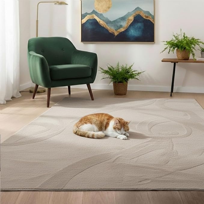 VIMODA Teppich Beige 160x220 cm kurzflorig waschbar Fußbodenheizung geeignet