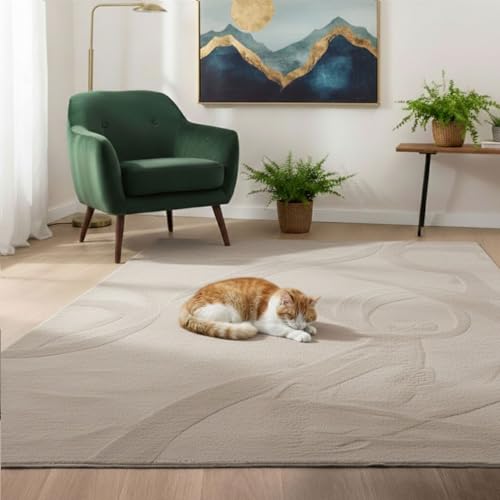 Teppich beige 120x160 cm kurzflorig waschbar für Wohnzimmer Schlafzimmer