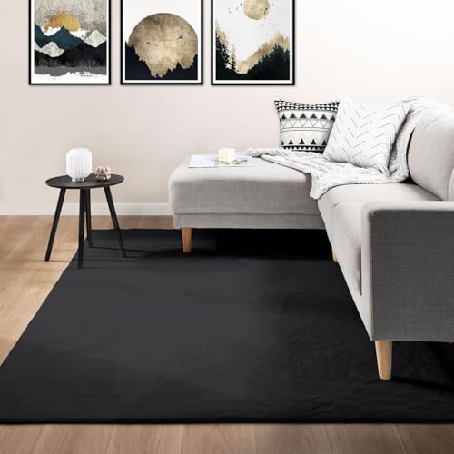 Produktbild: vimoda teppich kurzflorig 160x220 cm schwarz waschbar fußbodenheizung geeignet