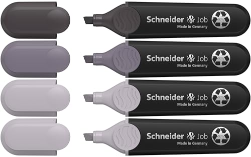 Produktbild: Schneider Job 150 Textmarker 4er Etui aus recyceltem Kunststoff, Grautöne