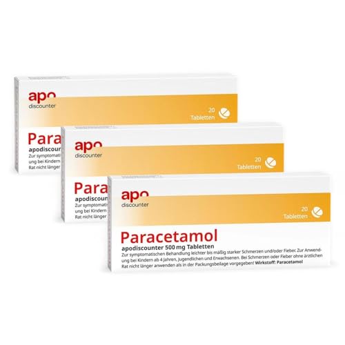 paracetamol 500 mg tabletten von apodiscounter 3x 20 stück - schmerzen und fieber
