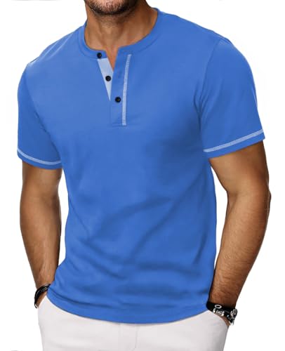 HMIYA Herren Kurzarm T-Shirt Baumwolle Color-Blocking Knopf Sommerhemd