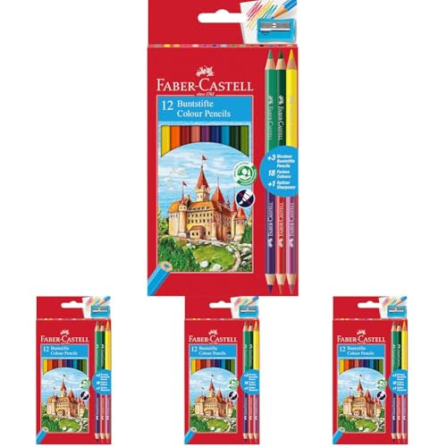 faber-castell farbstifte set 15 teile für kinder und erwachsene, shatterproof, 3 bicolour, 1 anspitzer