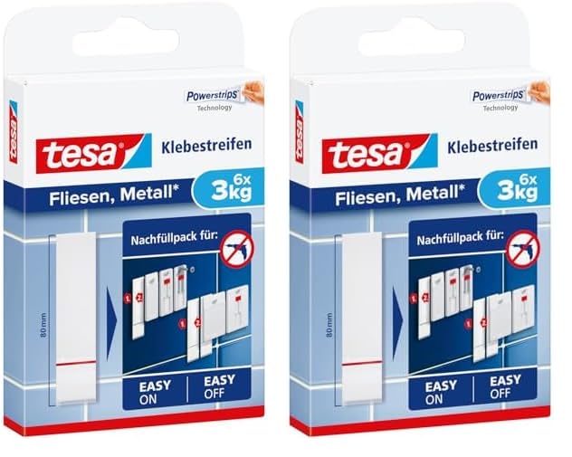 tesa Powerstrips für Fliesen und Metall, 3 kg, 2x6 Stück