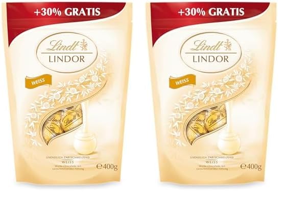 lindt schokolade lindor kugeln weiß 400 g, 30 schokoladenkugeln mit füllung, geschenkset