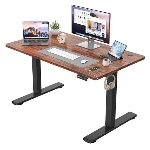 höhenverstellbarer schreibtisch elektrischer steh-sitz tisch 110 x 53 cm braun jummico