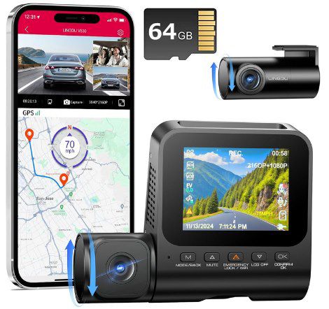 LINGDU V630 Dashcam 4K 1080P GPS Wi-Fi 6 für 64,99 Euro statt 84 Euro