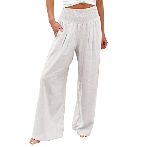 Damen Leinenhose Baumwolle Pumphose High Waist Casual Sommerhose mit Taschen