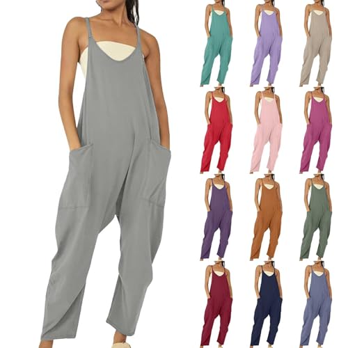 jumpsuit damen sommer elegant latzhose große größen overall einteiler leicht mit taschen