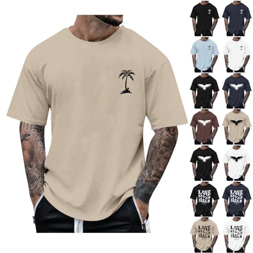 t-shirts für herren, rundhals kurzarm oversize gym shirt, leichtes fitness shirt (l, khaki)