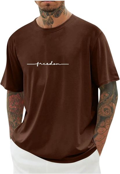 Herren Oversize T-Shirt Kurzarm Baumwolle Y2k Mode Los Angeles Braun XL