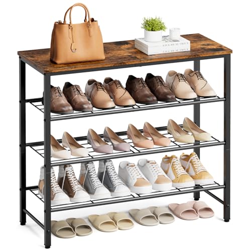 kitsure schuhregal mit holzplatte, platzsparende schuhablage aus metall, vintagebraun 29x75x63 cm