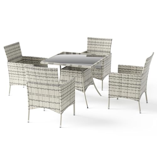 trumbeak polyrattan sitzgruppe für 4 personen, 5-teilig mit tisch und stühlen, grau
