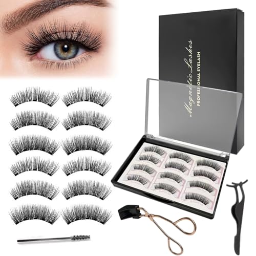 magnetische wimpern wiederverwendbar 12 pcs 3d falsche magnet wimpern set, mit wimpernzange und bürste