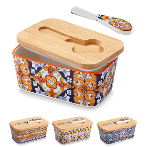 vancasso SIMI butterdose keramik mit messer und holzdeckel 16,5 x 9,7 x 8cm