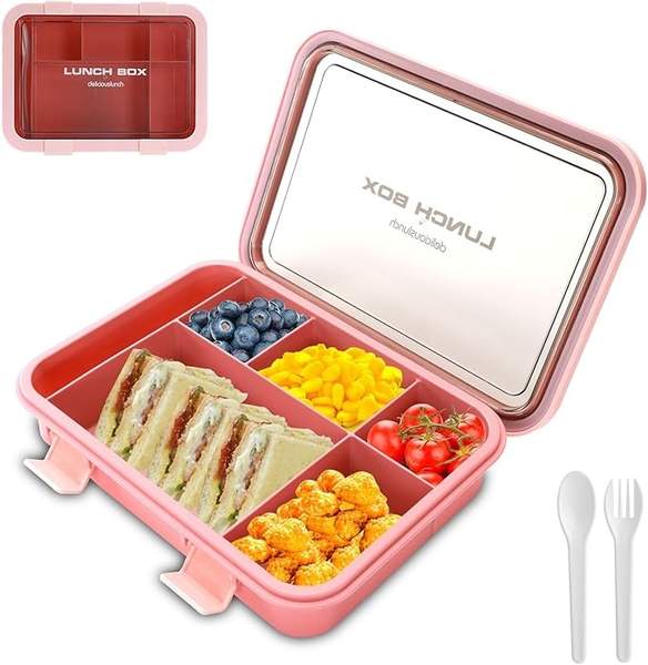 Brotdose Kinder 1.5L Auslaufsicher mit Fächern & Besteckset für Kindergarten Schule